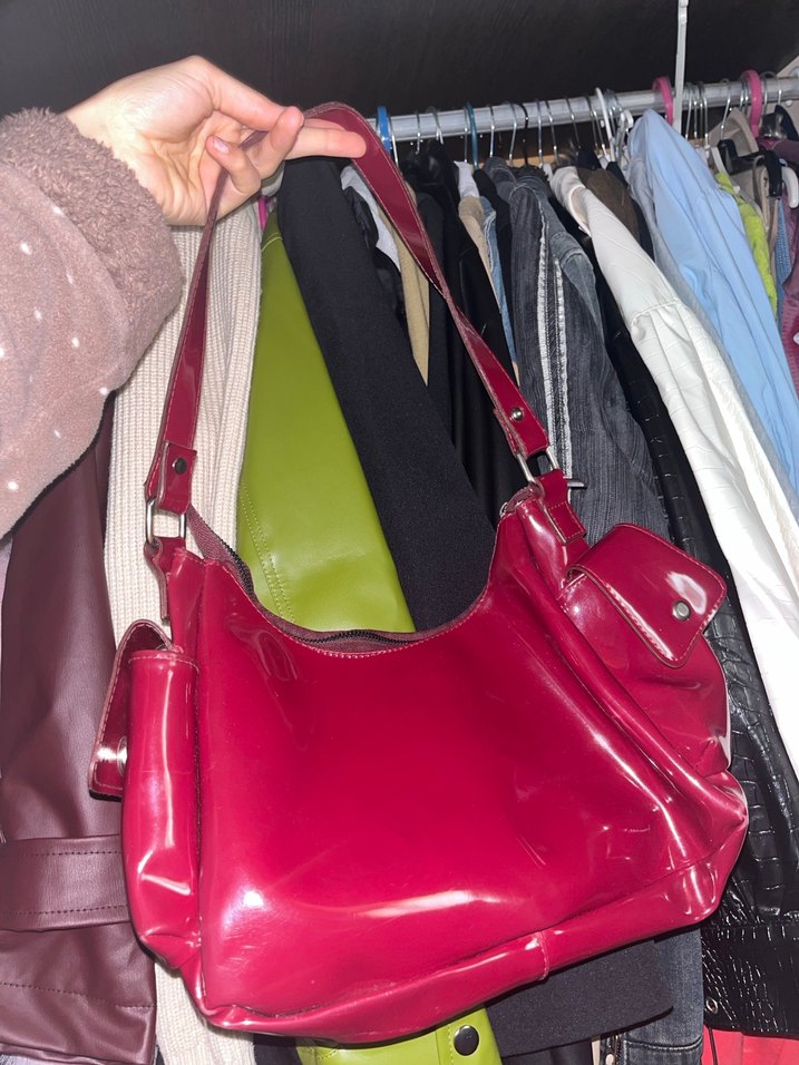 Çok gözlü bordo rugan çanta - Görsel 3