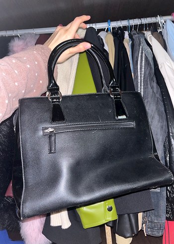 Siyah Deri Tokalı Kadın Çanta büyük - Görsel 2