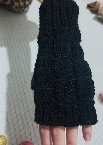 Siyah Kadın el örgüsü eldiven - Görsel 2