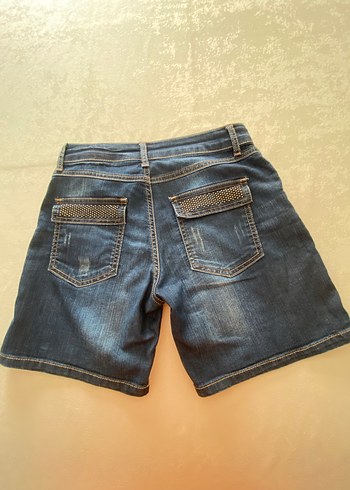 Mango Jeans Taş Işlemeli Koyu Yıkama Şort - Görsel 7