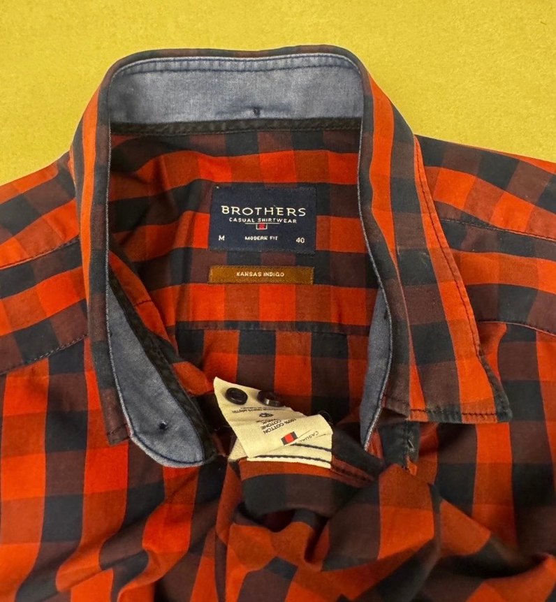 Brothers Kansas Indigo Ekoseli Modern Fit Gömlek -M Beden Erkek - Görsel 3