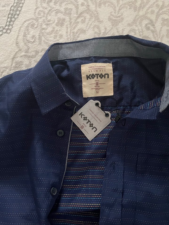 Erkek Lacivert Kısa Kollu Keten Gömlek - Görsel 2