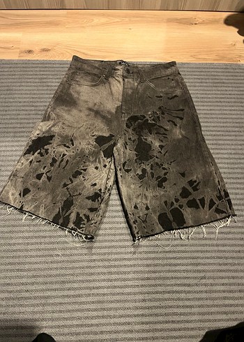 Erkek Gri Tie-Dye Kısa Kot Şort - Görsel 2