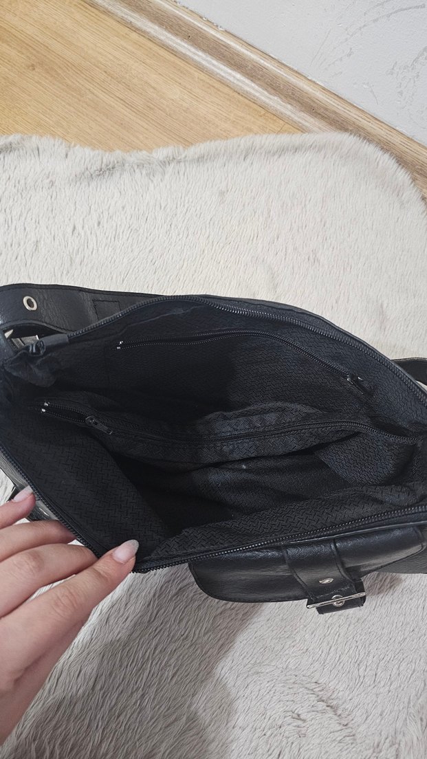 Tokalı Siyah Deri Kadın Çantası Vintage - Görsel 5