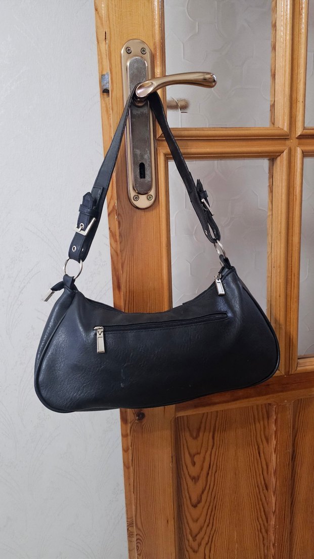 Tokalı Siyah Deri Kadın Çantası Vintage - Görsel 3