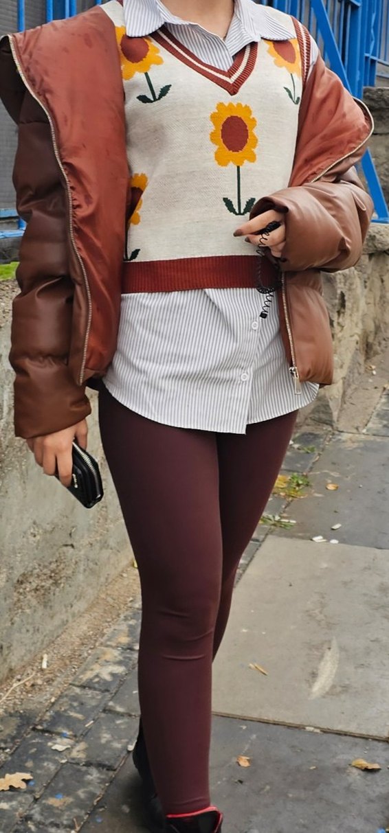 Kahverengi Deri Kapitone Kadın Mont - Görsel 4