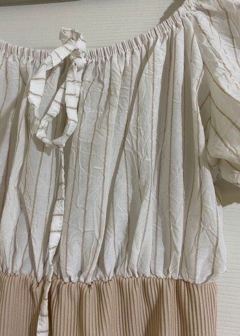 Bohem Fitilli Bej Mini Elbise - Görsel 4