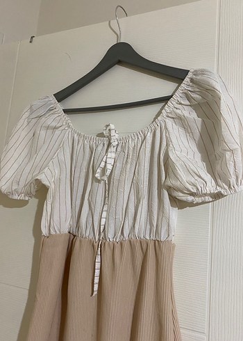 Bohem Fitilli Bej Mini Elbise - Görsel 3