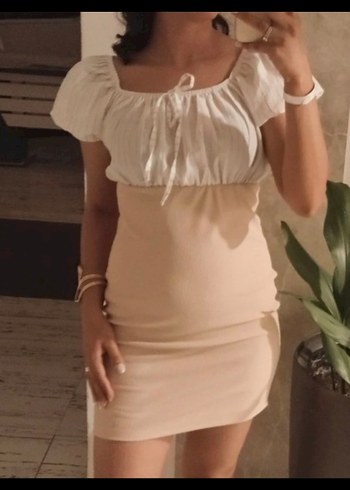 Bohem Fitilli Bej Mini Elbise - Görsel 2