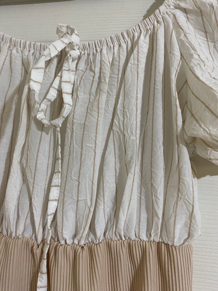 Bohem Fitilli Bej Mini Elbise - Görsel 4