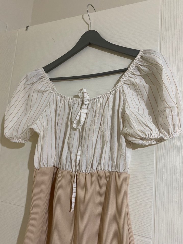 Bohem Fitilli Bej Mini Elbise - Görsel 3