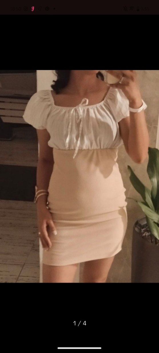 Bohem Fitilli Bej Mini Elbise - Görsel 2