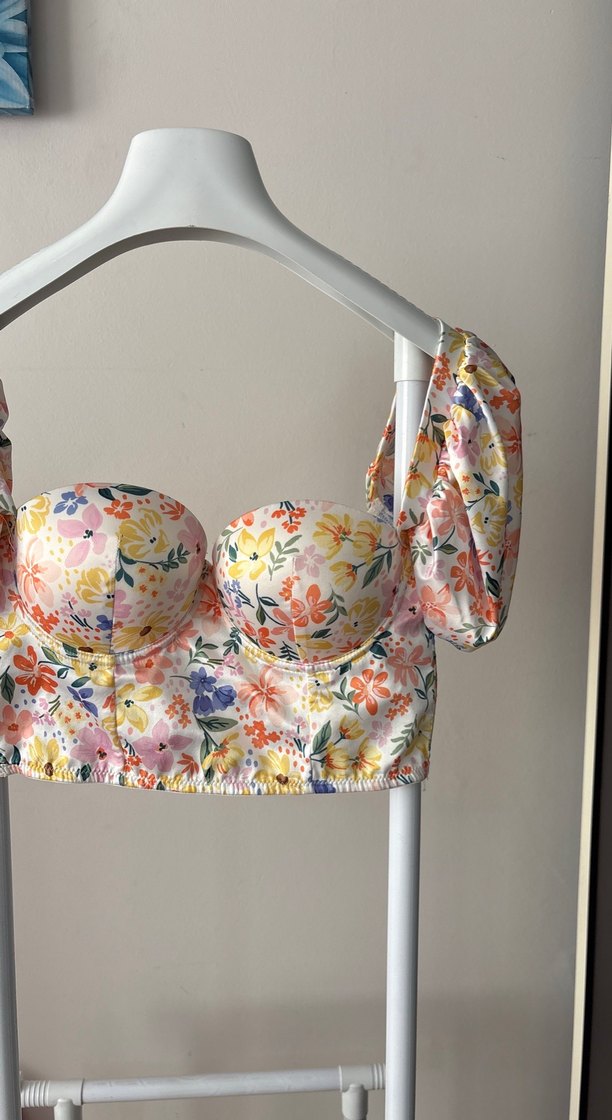 Çiçek Desenli Straplez Mini Büstiyer - Görsel 2