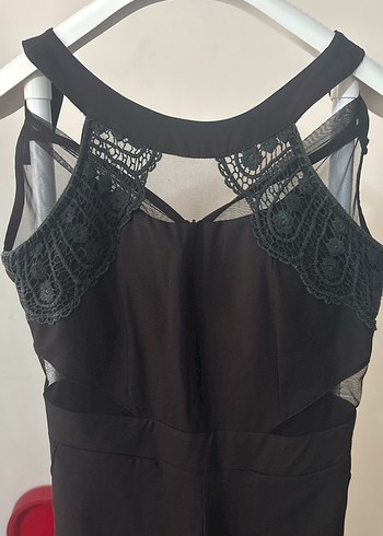 Kadın Siyah Dantel Detaylı Uzun Tulum - Görsel 2