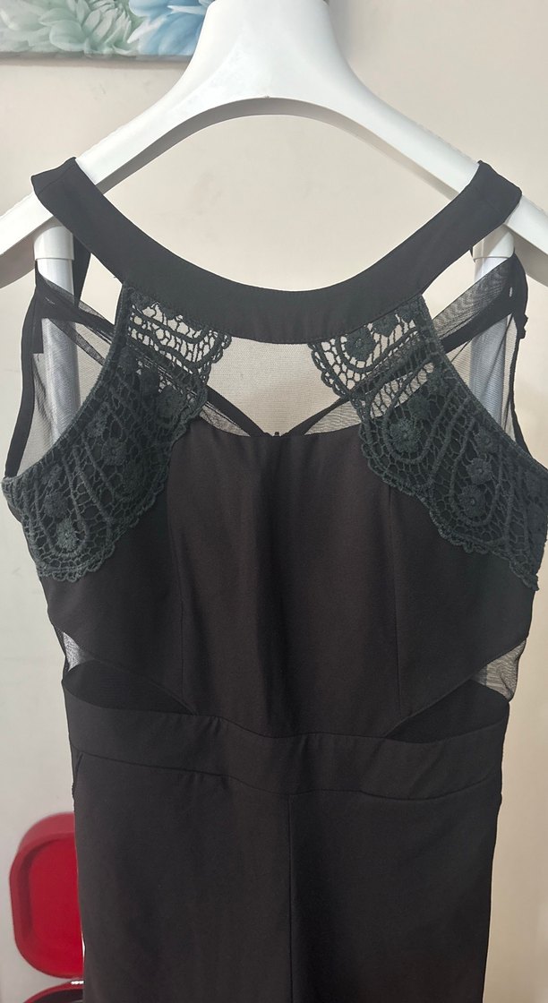 Kadın Siyah Dantel Detaylı Uzun Tulum - Görsel 2