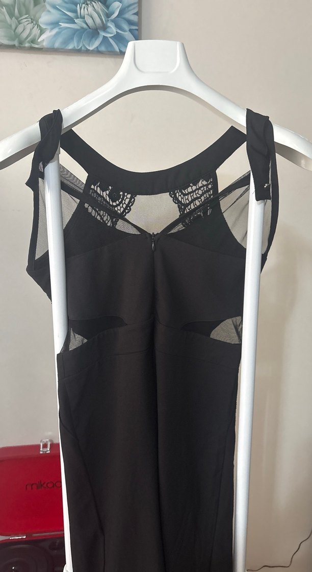 Kadın Siyah Dantel Detaylı Uzun Tulum - Görsel 3