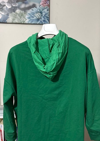 Yeşil Kapüşonlu Salaş Sweatshirt - Görsel 5