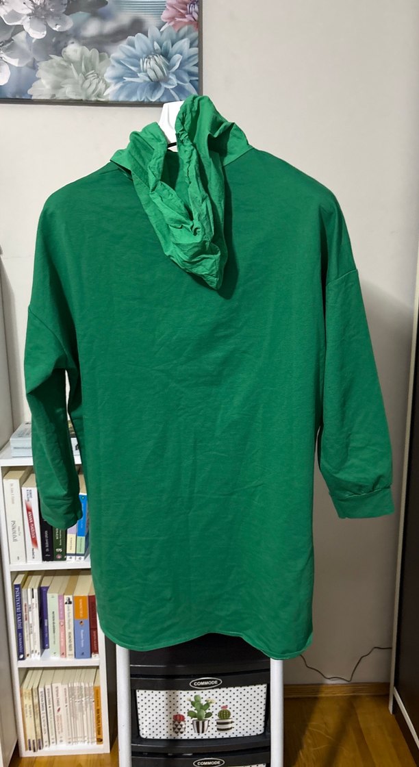 Yeşil Kapüşonlu Salaş Sweatshirt - Görsel 4