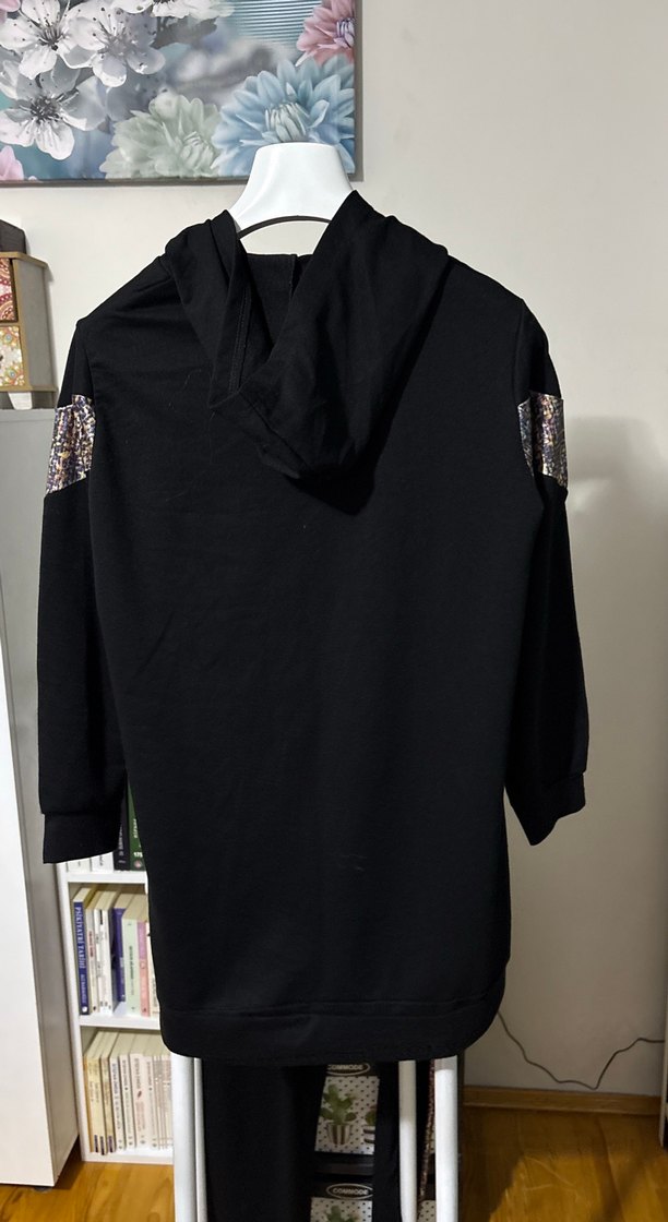 Kemerli Siyah Kadın Uzun Eşofman Takımı - Görsel 5