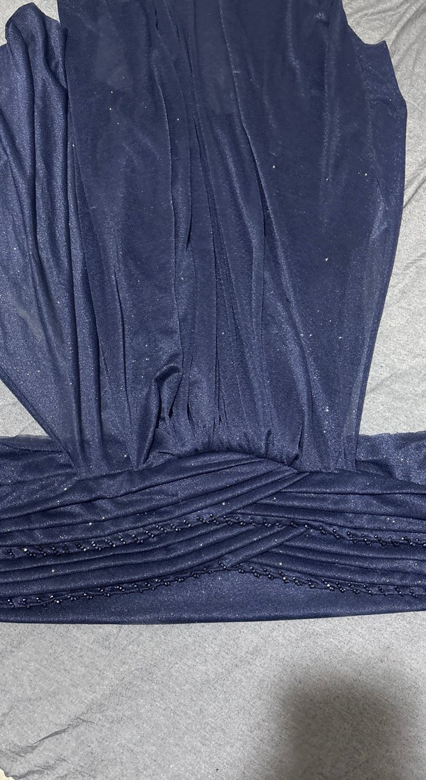 Straplez Lacivert Uzun Drapeli Abiye Elbise şalı - Görsel 2