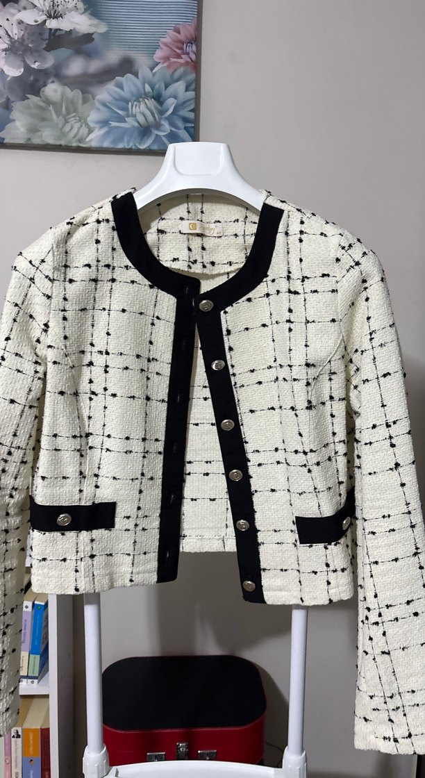 Düğmeli Beyaz Siyah Ekose Kadın Takım - Görsel 3