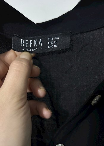 Siyah Keten Kadın Gömlek, Düğmeli, Uzun Kollu - Görsel 3