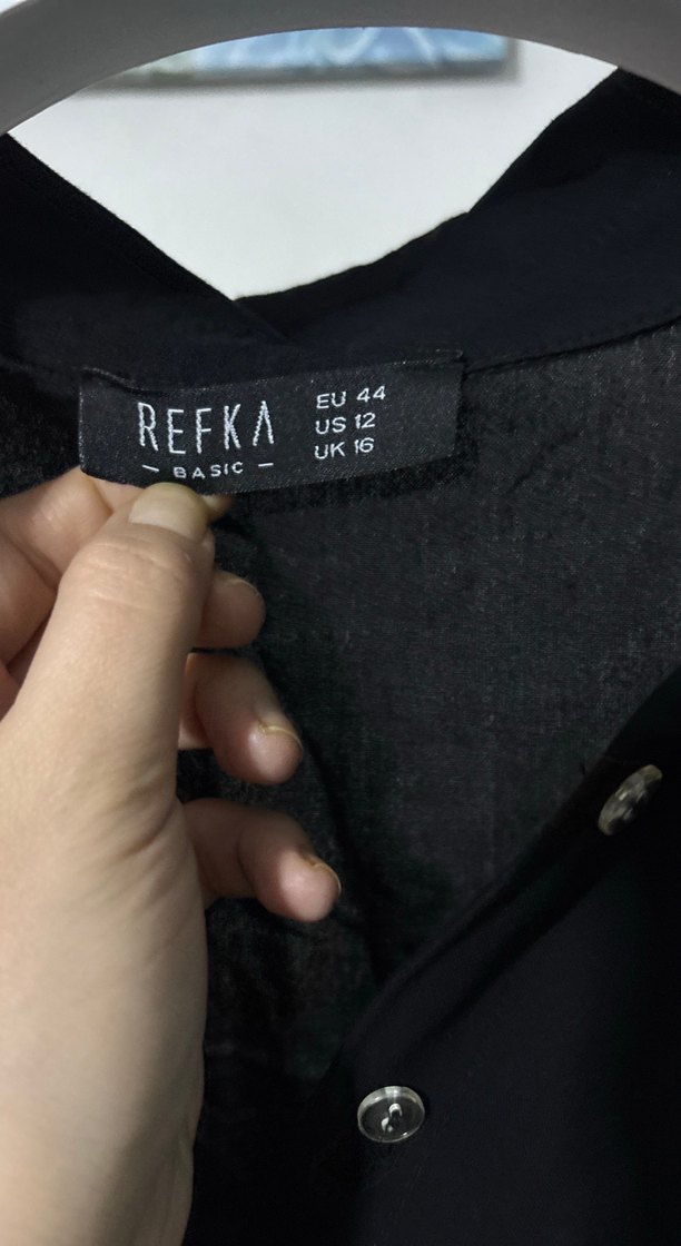 Siyah Keten Kadın Gömlek, Düğmeli, Uzun Kollu - Görsel 3