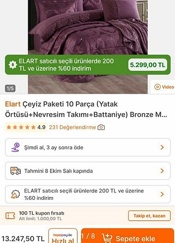 Elart 10'lu Uyku seti 