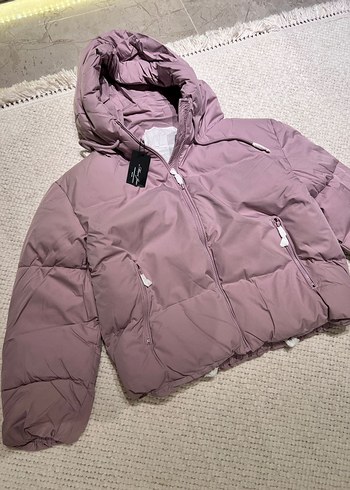 Mor Kapüşonlu Fermuarlı Kadın Kışlık Mont - Görsel 2