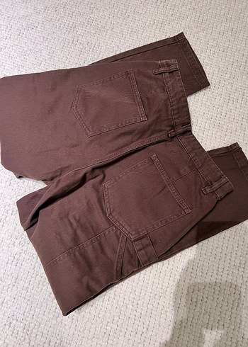 Düğmeli Kahverengi Bol Kesim Kadın Kot Pantolon - Görsel 3