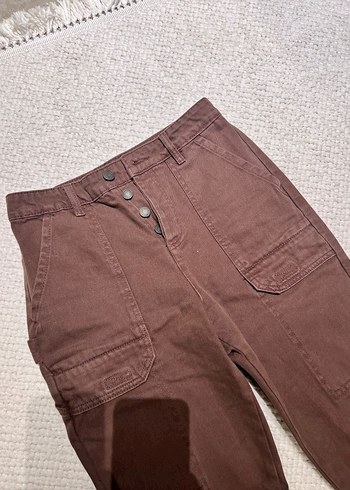 Düğmeli Kahverengi Bol Kesim Kadın Kot Pantolon - Görsel 2