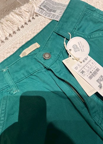 Erkek Turkuaz Pamuklu Bol Kesim Kemerli Pantolon - Görsel 4