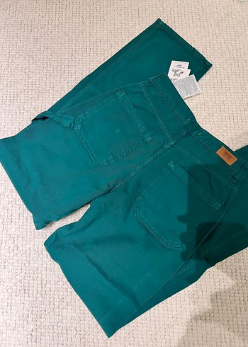 Erkek Turkuaz Pamuklu Bol Kesim Kemerli Pantolon - Görsel 3