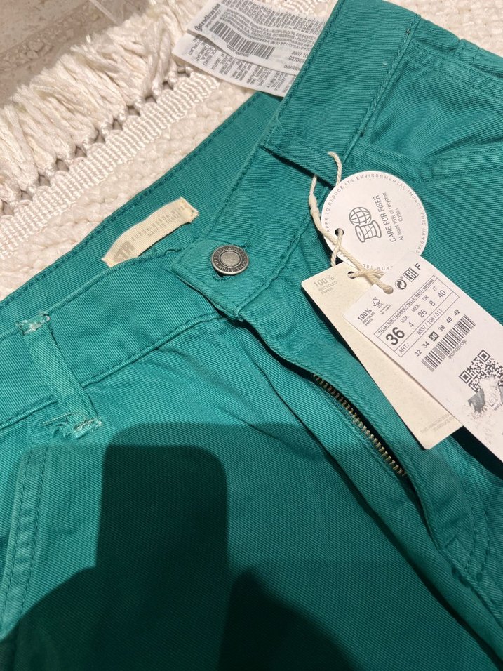 Erkek Turkuaz Pamuklu Bol Kesim Kemerli Pantolon - Görsel 4