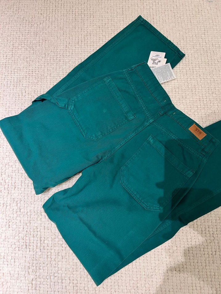 Erkek Turkuaz Pamuklu Bol Kesim Kemerli Pantolon - Görsel 3