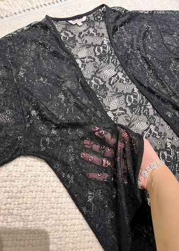 Siyah Dantel Detaylı Bohem Kadın Kimono - Görsel 2