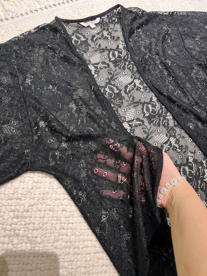 Siyah Dantel Detaylı Bohem Kadın Kimono - Görsel 2