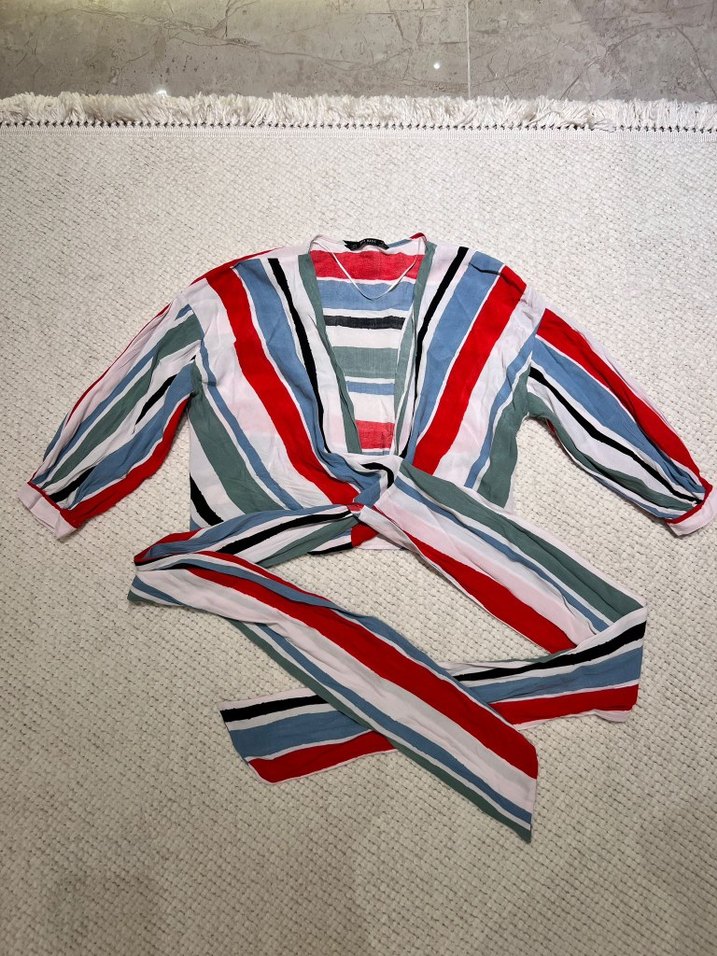 Çok Renkli Çizgili Uzun Kollu Gömlek - Görsel 2