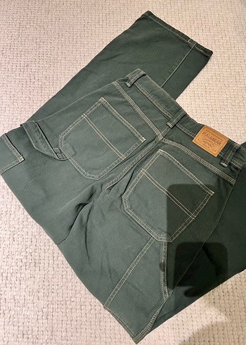 Kadın Yeşil Loose Fit Midi Kot Pantolon - Görsel 2