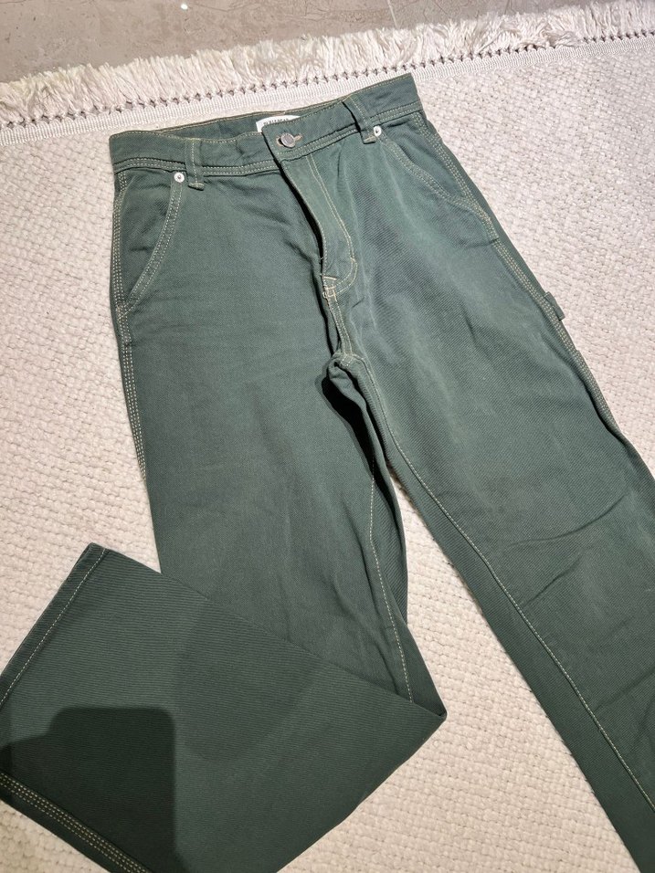 Kadın Yeşil Loose Fit Midi Kot Pantolon - Görsel 3