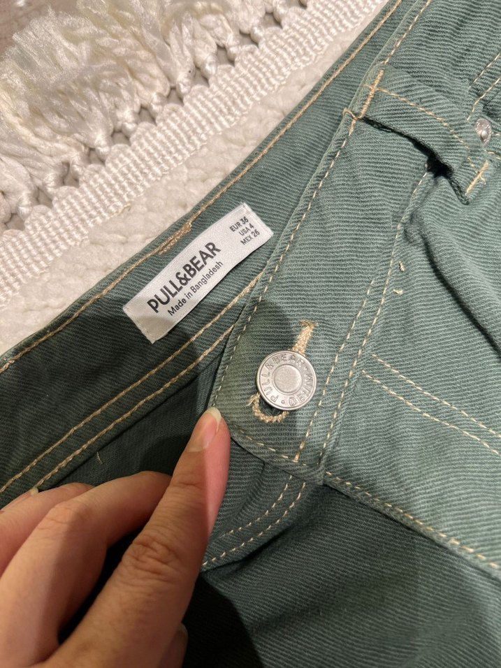 Kadın Yeşil Loose Fit Midi Kot Pantolon - Görsel 4