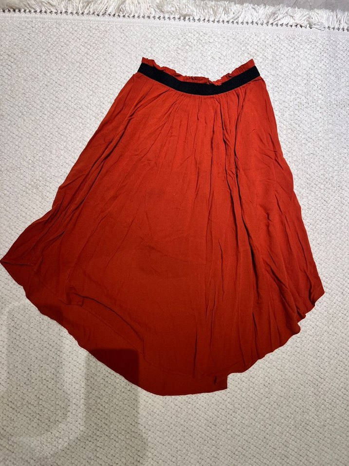 Kırmızı Uzun Salaş Drapeli Etek - Görsel 2