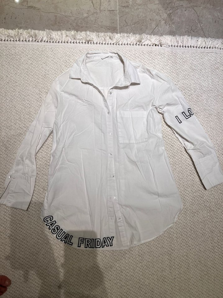 Beyaz Uzun Kollu Rahat Kesim Gömlek - Görsel 2