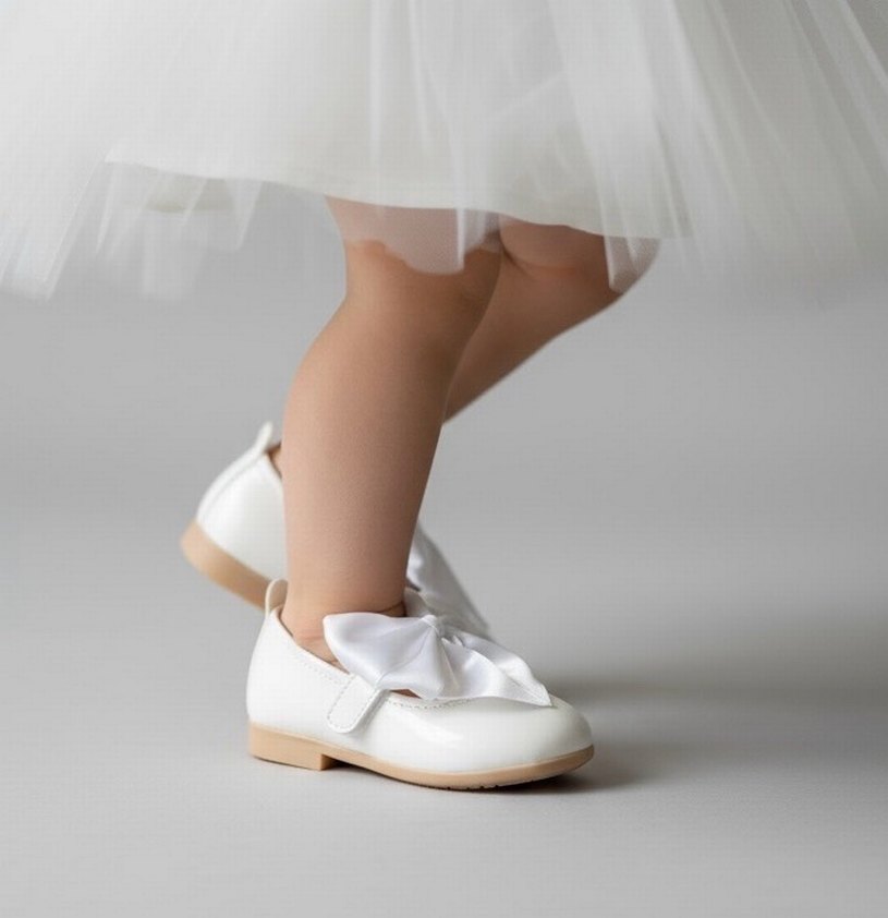 Klasik Beyaz Fiyonklu Kız Babet - Görsel 2