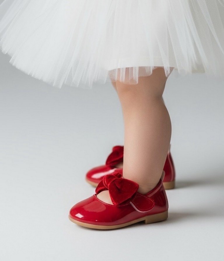 Kız Çocuk Kırmızı Fiyonklu Babet Ayakkabı - Görsel 2