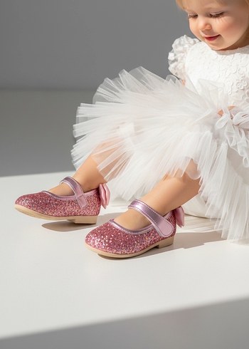 Kız Çocuk Pembe Simli Babet Ayakkabı - Görsel 2