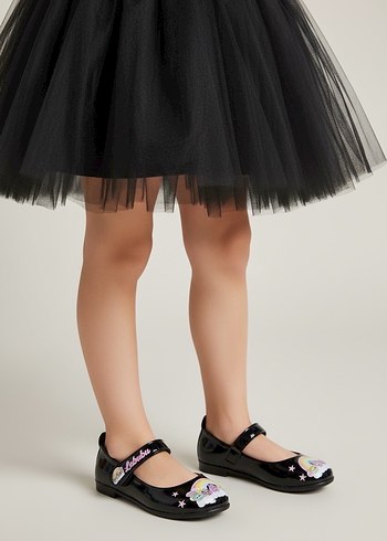 Pullu Siyah Bağcıklı Kız Babet - Görsel 2