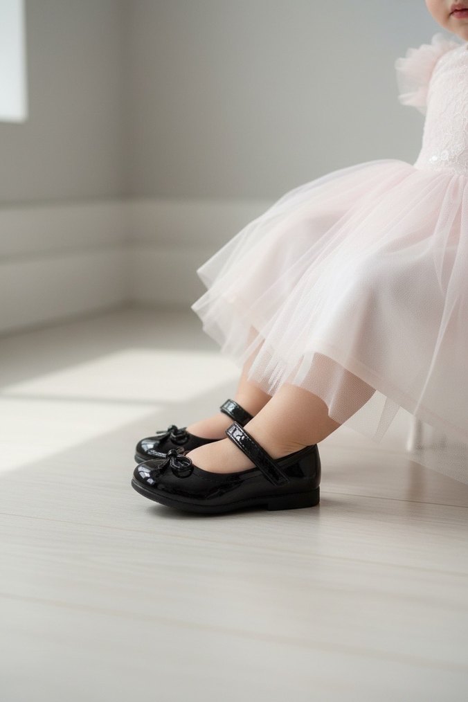 Kız Çocuk Siyah Rugan Fiyonklu Babet - Görsel 2