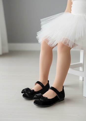 Kız Çocuk Siyah Fiyonklu Babet Ayakkabı - Görsel 2