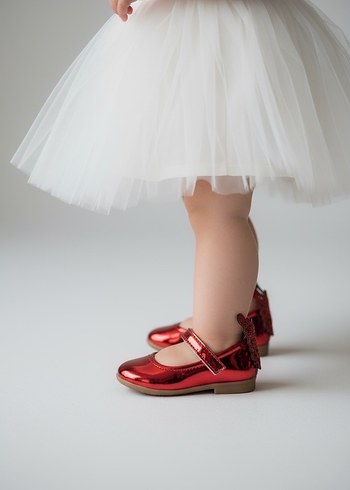 Kızlar İçin Kırmızı Fırfırlı Babet Ayakkabı - Görsel 2